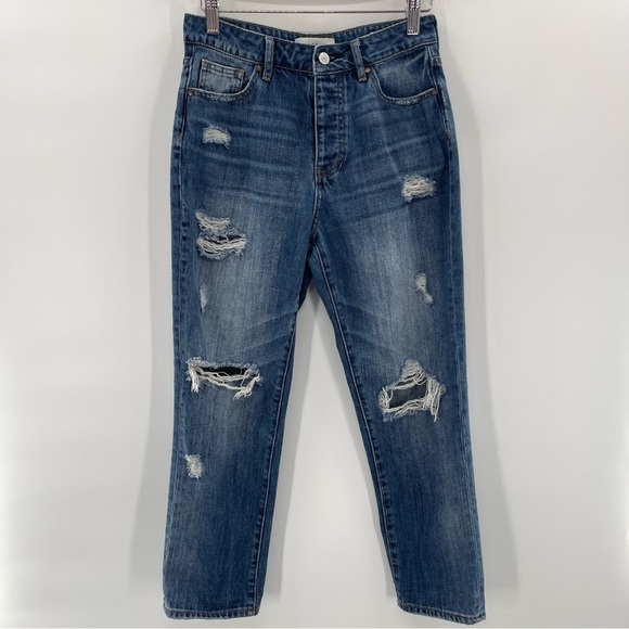 PACSUN Straight Leg Distressed Mom Jeans 90's Button Fly High Rise Size 25 - Picture 1 of 9